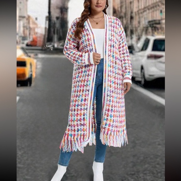 Boho Tassel Fringe Knit Sweater Cardigan Pink - Picture 11 of 13